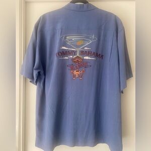 Tommy Bahama “Dry and Mighty” martini embroidered silk camp shirt in blue.Size L